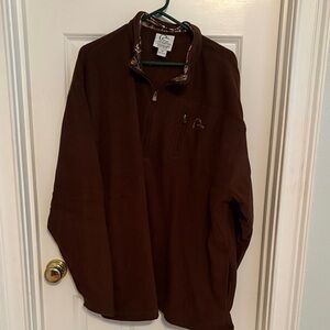 Ducks unlimited Men's Zip-Front Pullover Sweater in Dark Brown with Camo Trim